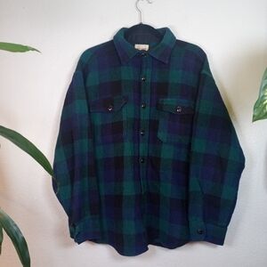 Vintage Melton Wintermaster Purple Green Plaid Wool Button Down Barn Shacket Lg